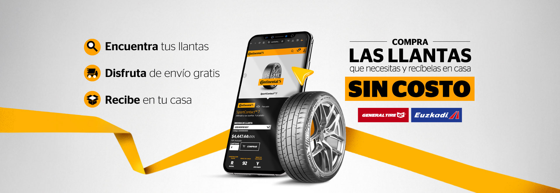 Recibe tus llantas en casa sin costo.